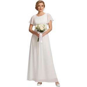 imageEverPretty Womens Elegant Round Neck Short Sleeves Chiffon Empire Waist Floor Length Formal Bridesmaid Dress 01840PHWhite