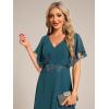imageEverPretty Womens Formal Dress A Line V Neck Applique Waist Tea Length Wedding Guest Dress 02027Teal