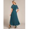 imageEverPretty Womens Formal Dress A Line V Neck Applique Waist Tea Length Wedding Guest Dress 02027Teal