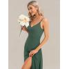 imageEverPretty Womens Sexy Spaghetti Straps Chiffon Ruched VNeck Slit FloorLength Formal DressEucalyptus Green