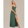 imageEverPretty Womens Sexy Spaghetti Straps Chiffon Ruched VNeck Slit FloorLength Formal DressEucalyptus Green