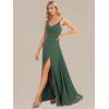 imageEverPretty Womens Sexy Spaghetti Straps Chiffon Ruched VNeck Slit FloorLength Formal DressEucalyptus Green