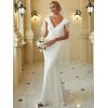 imageEverPretty Womens Sleeveless VNeck Open Back Lace Simple Mermaid Sweep Train Wedding Dress 0171AWhite