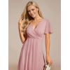 imageEverPretty Womens Chiffon Formal Dresses V Neck Ruffle Sleeves Pleated High Low Summer Wedding Guest DressDusty Rose