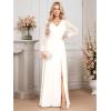 imageEverPretty Womens V Neck Chiffon Embroidered Tulle Long Sleeves Slit Maxi Wedding DressesWhite
