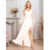 imageEverPretty Womens V Neck Chiffon Embroidered Tulle Long Sleeves Slit Maxi Wedding DressesWhite