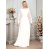 imageEverPretty Womens V Neck Chiffon Embroidered Tulle Long Sleeves Slit Maxi Wedding DressesWhite