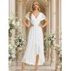 imageEverPretty Womens V Neck Lace Pleated Short Sleeves HiLo Maxi Casual Bridal Dress 01489PHWhite