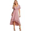 imageEverPretty Womens Chiffon Formal Dresses V Neck Ruffle Sleeves Pleated High Low Summer Wedding Guest DressDusty Rose