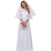 imageEverPretty Womens Round Neck Lace 34 Sleeves Floor Length A Line Wedding Dress 07412PHWhite