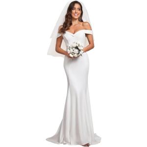 imageEverPretty Womens Off Shoulder Mermaid Wedding Dress Sweep Bridal Gown for Bride with Train 00247White