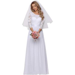 imageEverPretty Womens Round Neck Lace 34 Sleeves Floor Length A Line Wedding Dress 07412PHWhite