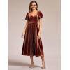 imageEverPretty Womens Fall V Neck Short Sleeves A Line Elastic Waist Midi Length Velvet Wedding Guest Dress 01939Caramel