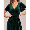 imageEverPretty Womens Fall V Neck Short Sleeves A Line Elastic Waist Midi Length Velvet Wedding Guest Dress 01939Deep Green