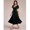 imageEverPretty Womens Fall V Neck Short Sleeves A Line Elastic Waist Midi Length Velvet Wedding Guest Dress 01939Deep Green