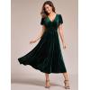 imageEverPretty Womens Fall V Neck Short Sleeves A Line Elastic Waist Midi Length Velvet Wedding Guest Dress 01939Deep Green