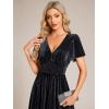 imageEverPretty Womens Fall V Neck Short Sleeves A Line Elastic Waist Midi Length Velvet Wedding Guest Dress 01939Grey Blue