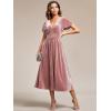 imageEverPretty Womens Fall V Neck Short Sleeves A Line Elastic Waist Midi Length Velvet Wedding Guest Dress 01939Orchid