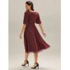imageEverPretty Womens High Stretch Round Neck Half Sleeve Midi Glitter Fall Winter Formal Wedding Guest Dress 02561Burgundy