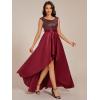 imageEverPretty Womens Round Neck Sleeveless Glitter Evening Dresses A Line High Low Formal Dresses Burgundy US12