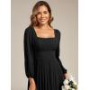 imageEverPretty Womens Square Neck Pleated Long Sleeve Chiffon ALine Maxi Fall Wedding Guest Dress 02522Black