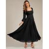 imageEverPretty Womens Square Neck Pleated Long Sleeve Chiffon ALine Maxi Fall Wedding Guest Dress 02522Black