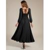imageEverPretty Womens Square Neck Pleated Long Sleeve Chiffon ALine Maxi Fall Wedding Guest Dress 02522Black