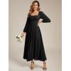 imageEverPretty Womens Square Neck Pleated Long Sleeve Chiffon ALine Maxi Fall Wedding Guest Dress 02522Black