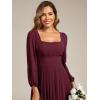 imageEverPretty Womens Square Neck Pleated Long Sleeve Chiffon ALine Maxi Fall Wedding Guest Dress 02522Burgundy