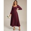 imageEverPretty Womens Square Neck Pleated Long Sleeve Chiffon ALine Maxi Fall Wedding Guest Dress 02522Burgundy