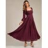 imageEverPretty Womens Square Neck Pleated Long Sleeve Chiffon ALine Maxi Fall Wedding Guest Dress 02522Burgundy