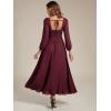 imageEverPretty Womens Square Neck Pleated Long Sleeve Chiffon ALine Maxi Fall Wedding Guest Dress 02522Burgundy