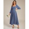 imageEverPretty Womens Square Neck Pleated Long Sleeve Chiffon ALine Maxi Fall Wedding Guest Dress 02522Dusty Blue