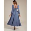 imageEverPretty Womens Square Neck Pleated Long Sleeve Chiffon ALine Maxi Fall Wedding Guest Dress 02522Dusty Blue
