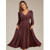 imageEverPretty Womens VNeck Fall Long Sleeve Glitter Midi ALine Formal Wedding Guest Dresses with Pocket 02523Burgundy
