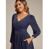 imageEverPretty Womens VNeck Fall Long Sleeve Glitter Midi ALine Formal Wedding Guest Dresses with Pocket 02523Navy Blue