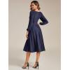 imageEverPretty Womens VNeck Fall Long Sleeve Glitter Midi ALine Formal Wedding Guest Dresses with Pocket 02523Navy Blue