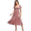 imageEverPretty Womens Fall V Neck Short Sleeves A Line Elastic Waist Midi Length Velvet Wedding Guest Dress 01939Orchid