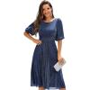 imageEverPretty Womens High Stretch Round Neck Half Sleeve Midi Glitter Fall Winter Formal Wedding Guest Dress 02561Navy Blue
