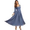 imageEverPretty Womens Square Neck Pleated Long Sleeve Chiffon ALine Maxi Fall Wedding Guest Dress 02522Dusty Blue