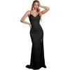 imageEverPretty Womens V Neck Glitter Sleeveless Pleated Bodycon Laceup Back Split Prom Dress Maxi Formal Evening Dress Black US10