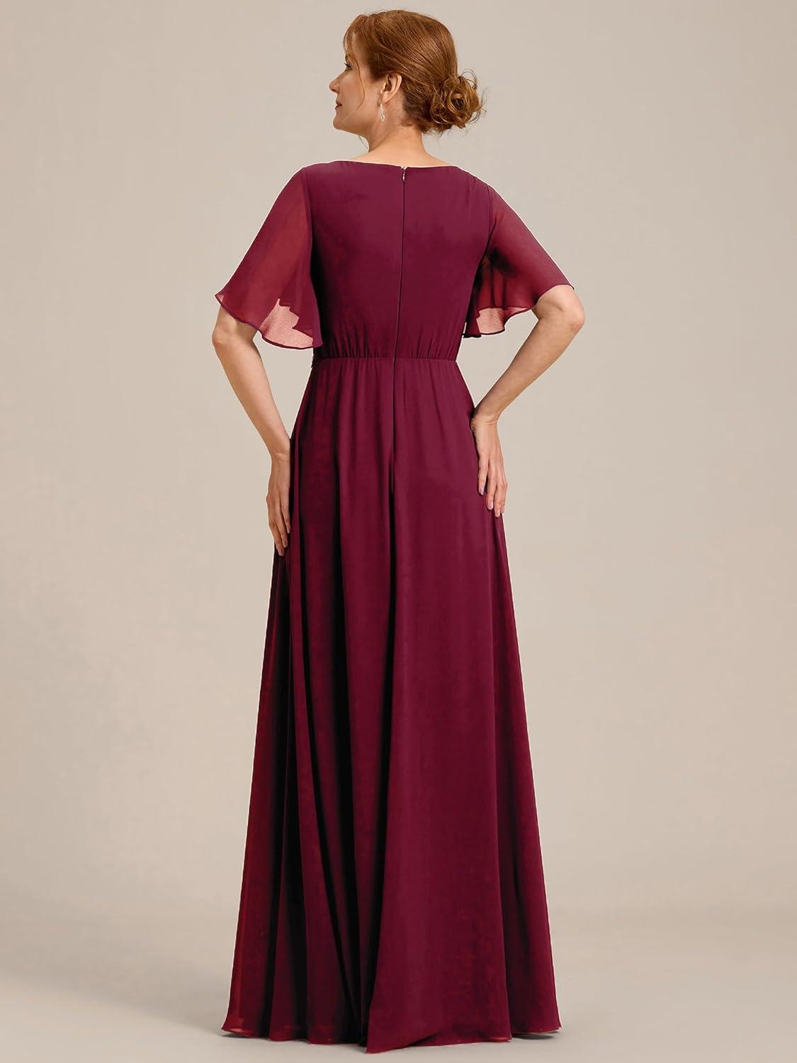 imageEverPretty Womens Chiffon Mother of The Bride Dress Appliques V Neck ALine Pleated Floor Length Formal GownBurgundy