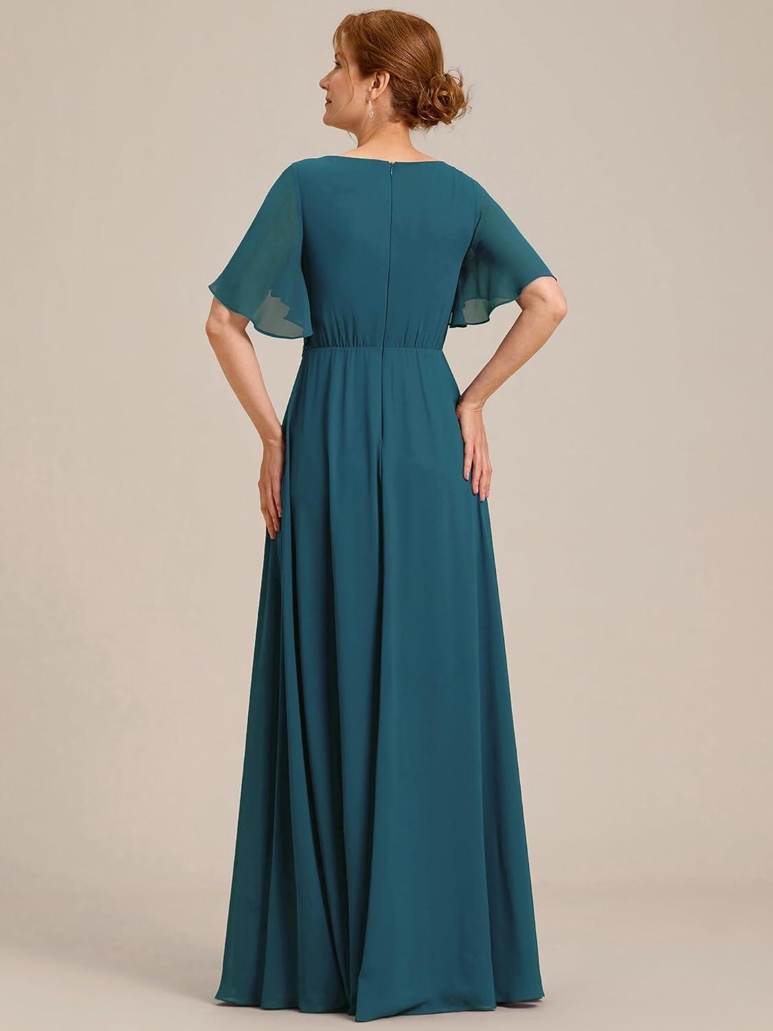 imageEverPretty Womens Chiffon Mother of The Bride Dress Appliques V Neck ALine Pleated Floor Length Formal GownTeal