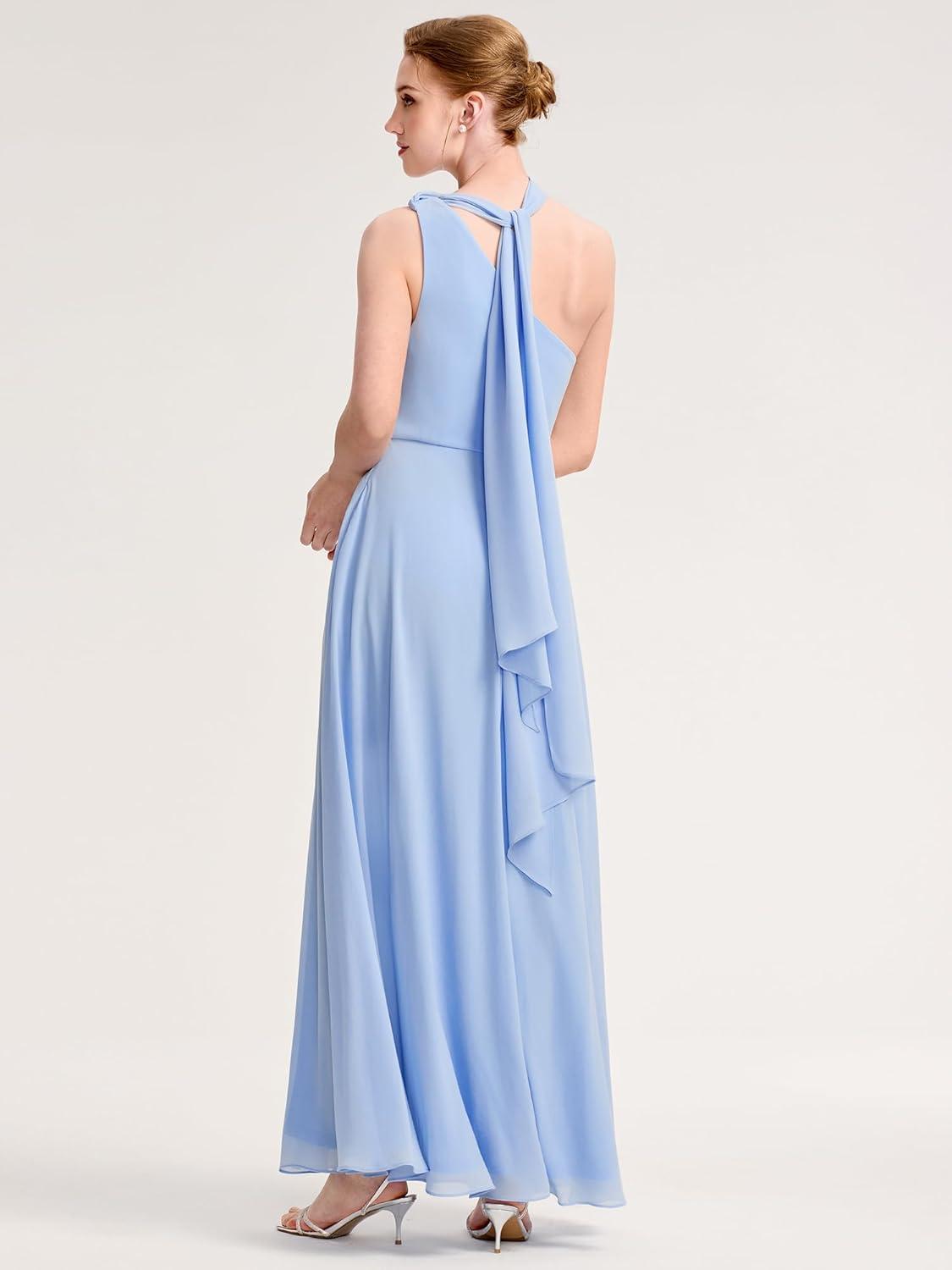 imageEverPretty Womens Chiffon One Shoulder Flowing Cape Slit A Line Floor Length Formal Dresses 00164Ice Blue