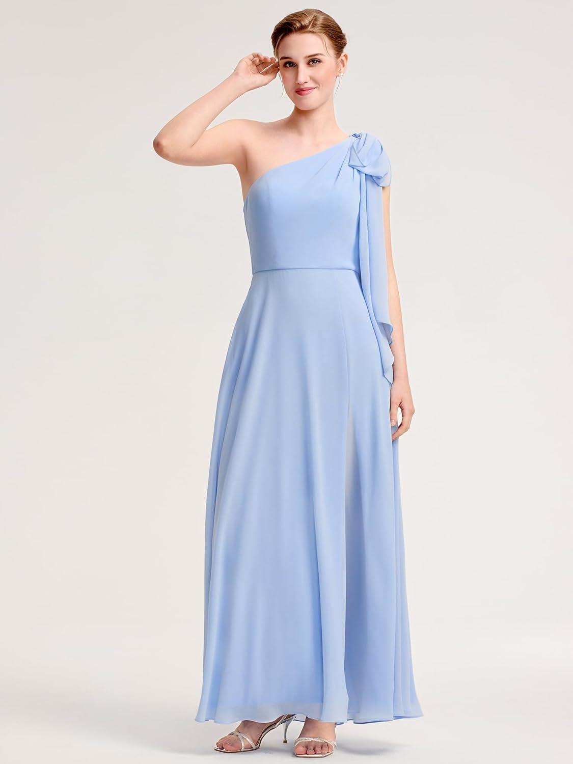 imageEverPretty Womens Chiffon One Shoulder Flowing Cape Slit A Line Floor Length Formal Dresses 00164Ice Blue