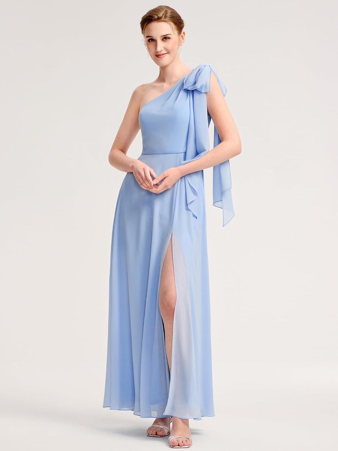 imageEverPretty Womens Chiffon One Shoulder Flowing Cape Slit A Line Floor Length Formal Dresses 00164Ice Blue