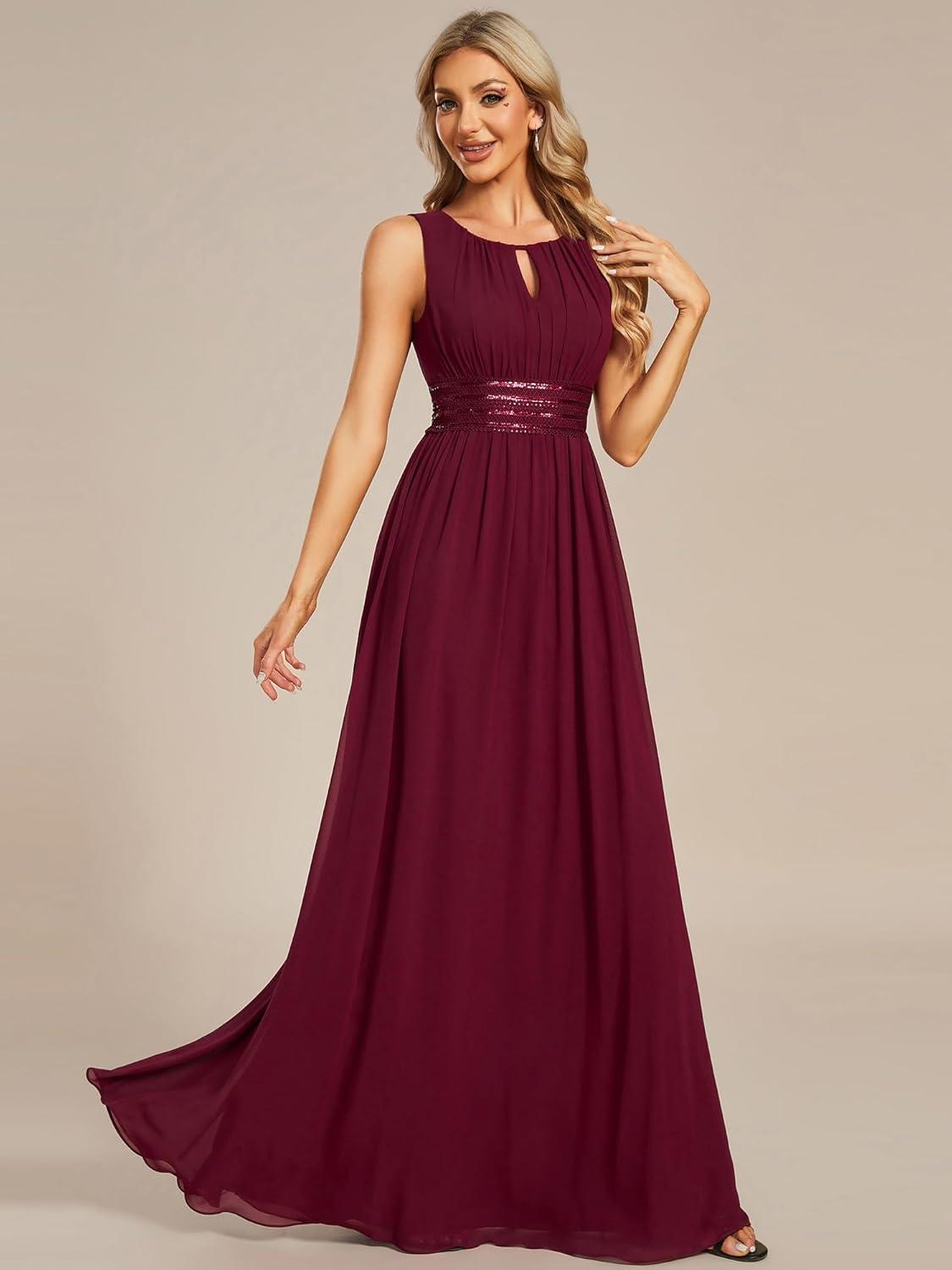 imageEverPretty Womens Fall Crew Neck Sleeveless Ruched A Line Hollow Out Sequin Maxi Formal Wedding Guest Dress 01955Burgundy