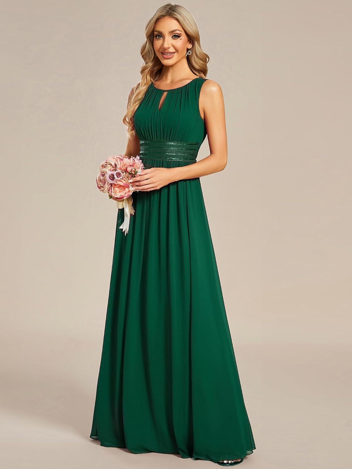 imageEverPretty Womens Fall Crew Neck Sleeveless Ruched A Line Hollow Out Sequin Maxi Formal Wedding Guest Dress 01955Deep Green