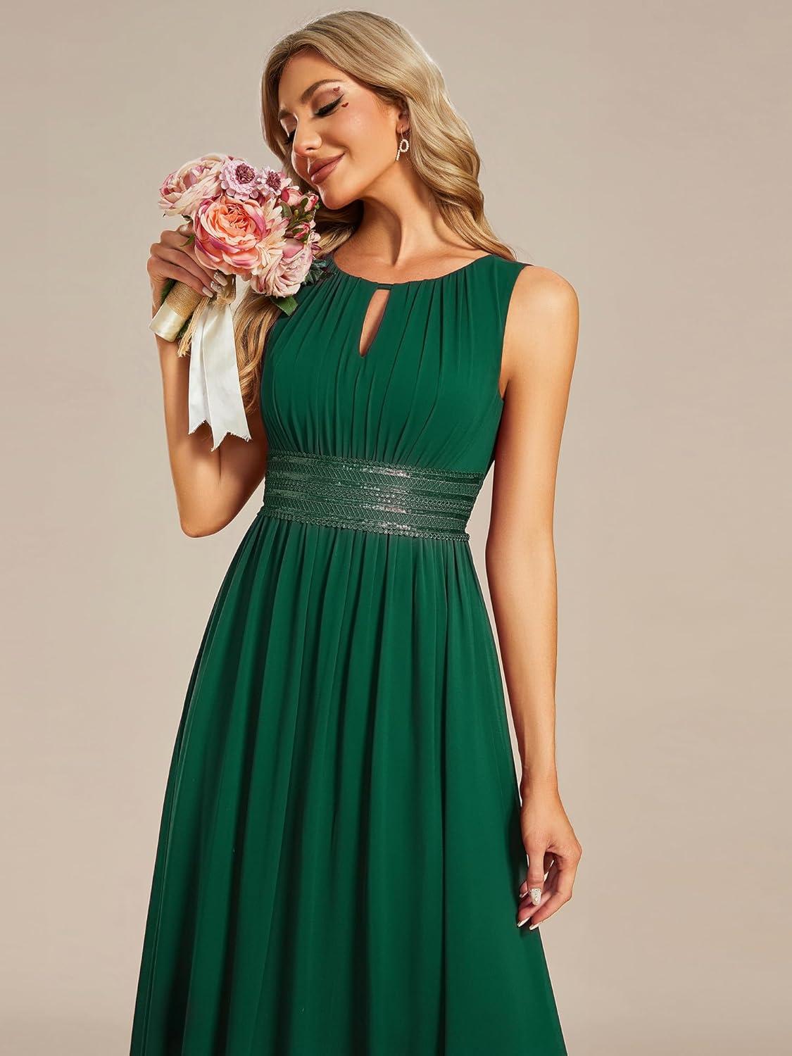 imageEverPretty Womens Fall Crew Neck Sleeveless Ruched A Line Hollow Out Sequin Maxi Formal Wedding Guest Dress 01955Deep Green
