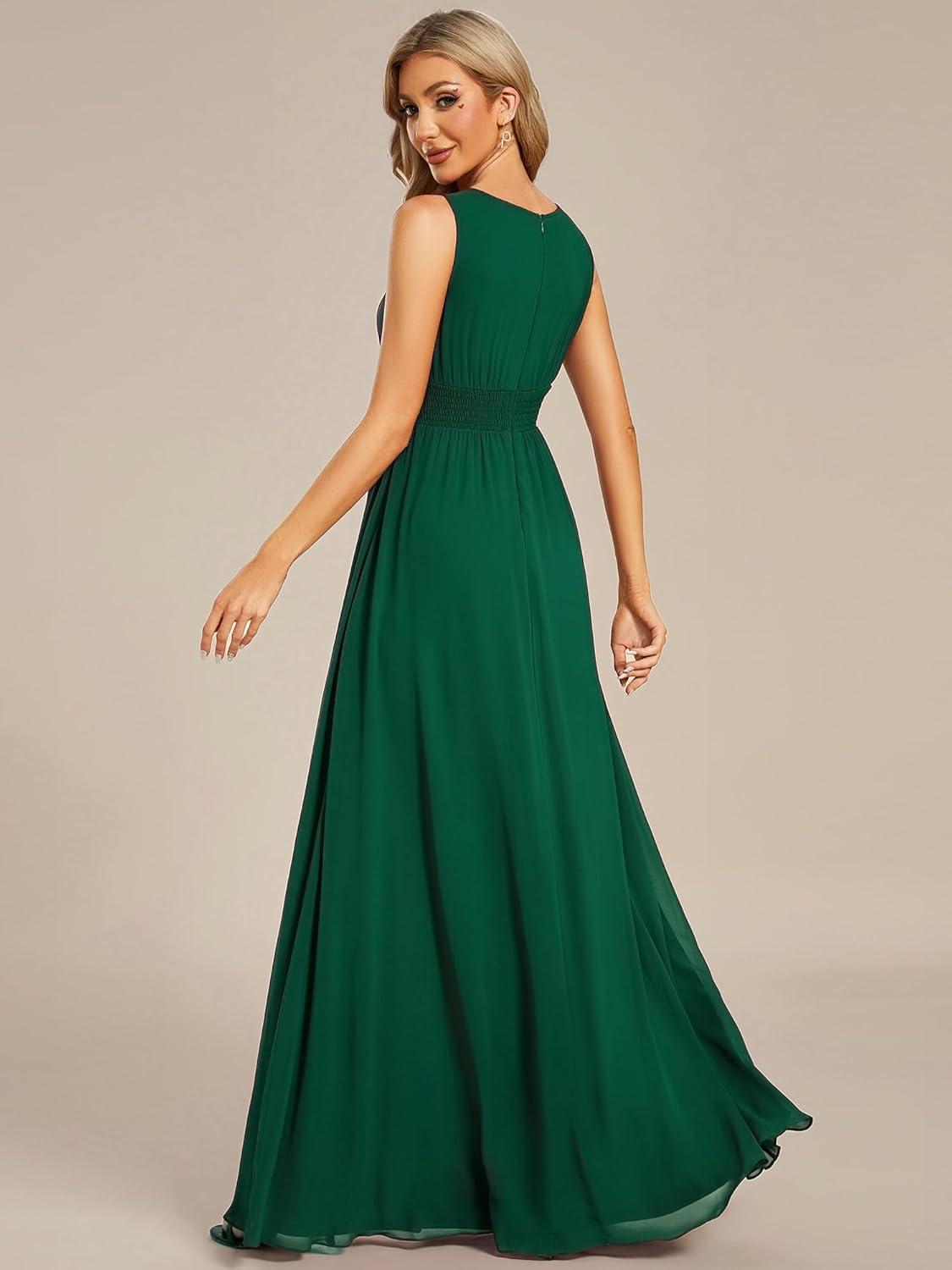 imageEverPretty Womens Fall Crew Neck Sleeveless Ruched A Line Hollow Out Sequin Maxi Formal Wedding Guest Dress 01955Deep Green